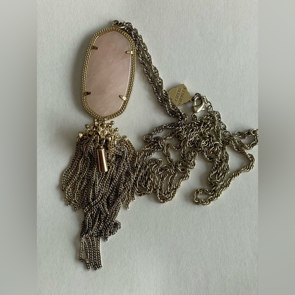 Kendra Scott rose quartz Rayne tassel necklace discontinued - Picture 5 of 6
